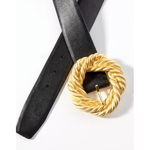 Deborah Drattell Micaela Belt Anthropologie Black w Chunky Gold Buckle M/L - Picture 1 of 8